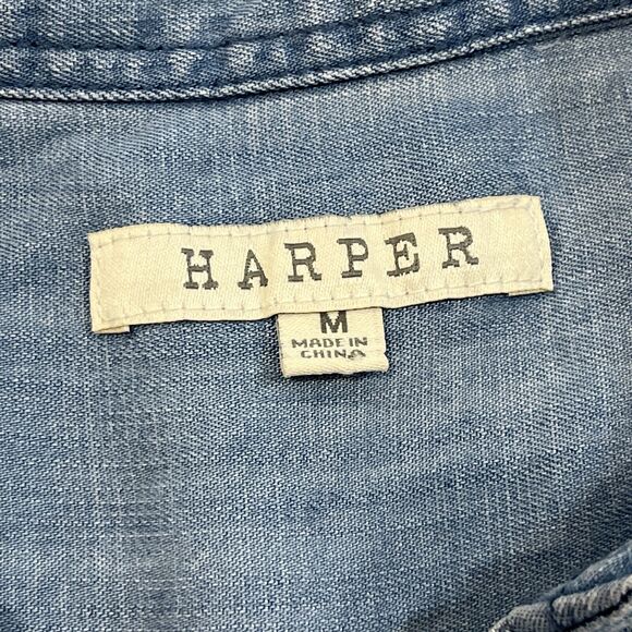 Harper Womens M Button Up Back Light Chambray Roll Tab Long Sleeve Lyocell Shirt - Picture 7 of 9